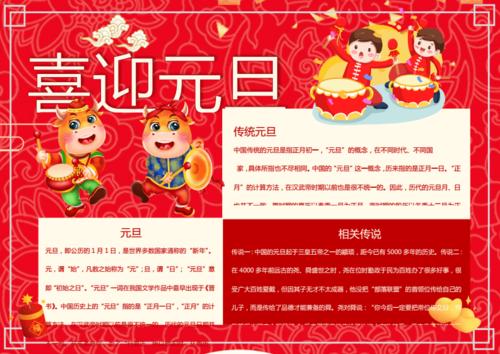 大红色喜迎元旦习俗word手抄报.docx 1页