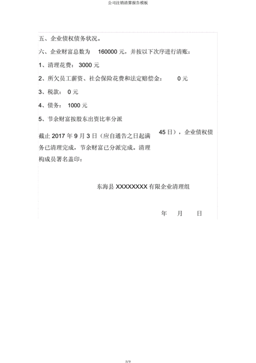 公司注销清算报告模板.doc 3页