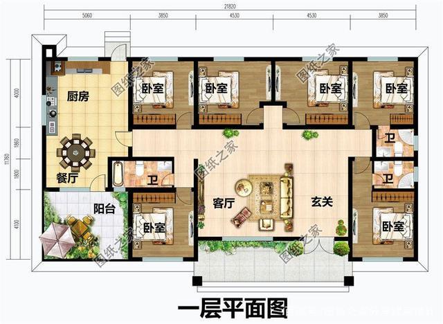 卧室(带卫生间)x2 第三款:简洁式农村一层自建房效果图以及户型图,带