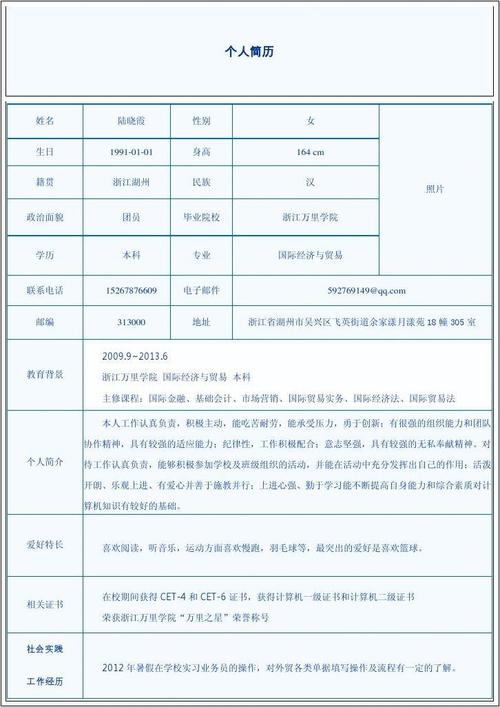 中文个人简历模板