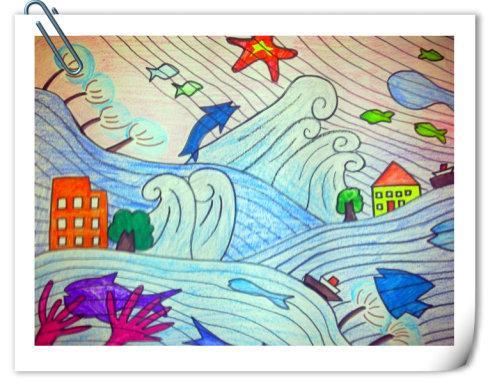 自然灾害海啸儿童画合集展示