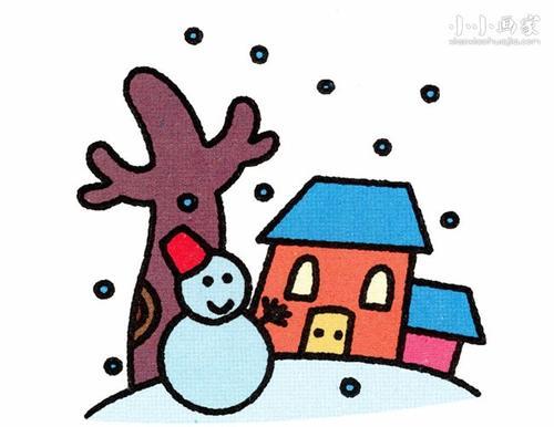 下雪场景简笔画彩色