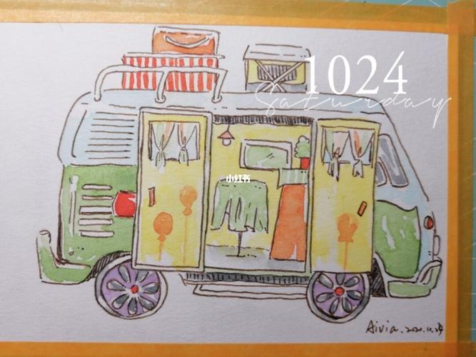 钢笔淡彩 小房车_钢笔_星空_水彩_钢笔淡彩_文化_绘画