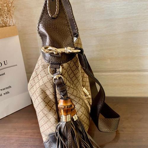 gucci 古驰编织竹节流苏女士手提包