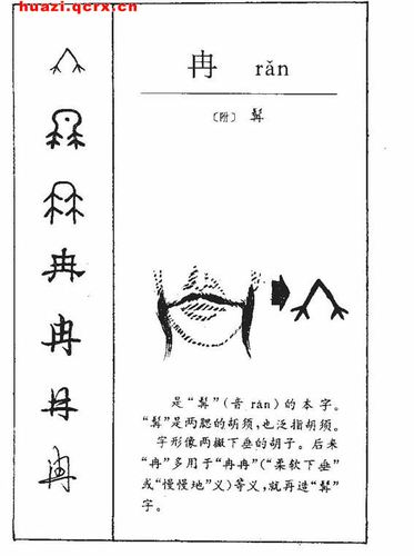 冉的拼音rǎn,笔顺,部首冂,笔画5