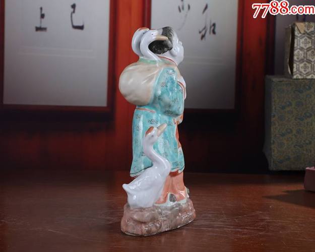 景德镇老厂货瓷器雕塑瓷厂雕塑童子背鹅