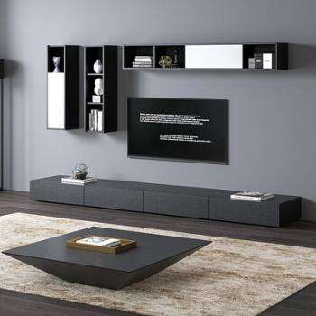 意式现代简约轻奢电视柜茶几组合北欧极简大小户型正方形一体茶桌黑色