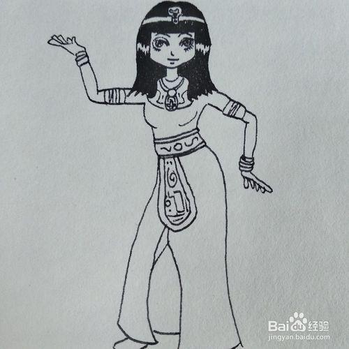 怎么画一个在跳舞的古埃及美女卡通儿童简笔画?