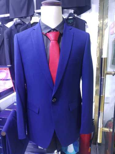 一粒扣男士西服套装2021秋冬季上班后中开叉职业商务正装蓝色西装