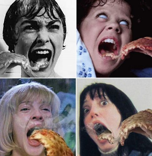 把恐怖电影的尖叫p图成吃披萨 不吓人还有点搞笑!