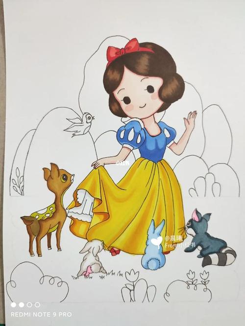 画白雪公主_手绘_马克笔_儿童画_临摹_白雪公主_马克笔手绘_文化_绘画