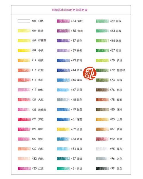 哪个知道辉柏嘉48色水溶性彩铅对应的号数是什么颜色