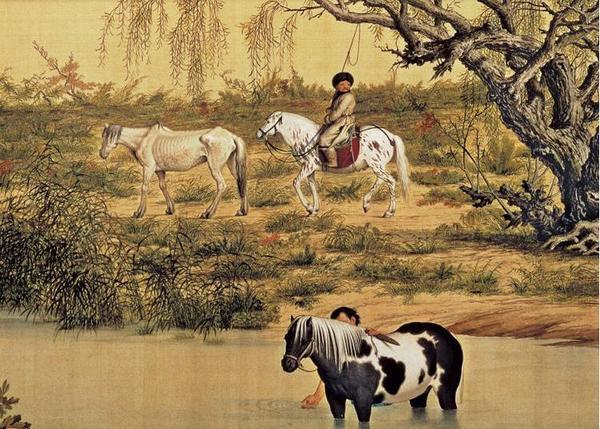 绢本高清全彩客厅大堂装饰画 商务礼品 郎世宁百骏图 国画 字画