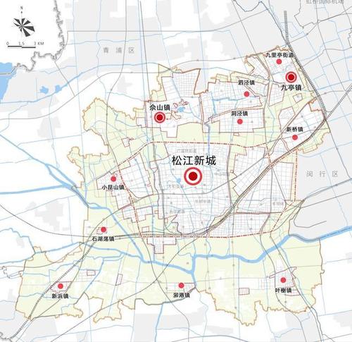 下面两张地图表示了上海市松江区战略地图上面的九亭,可以看这是距离