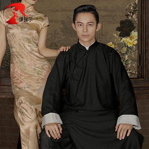 古装民国风长衫影楼写真服邓超男士长袍舞台演出服相声长袍大褂-淘宝