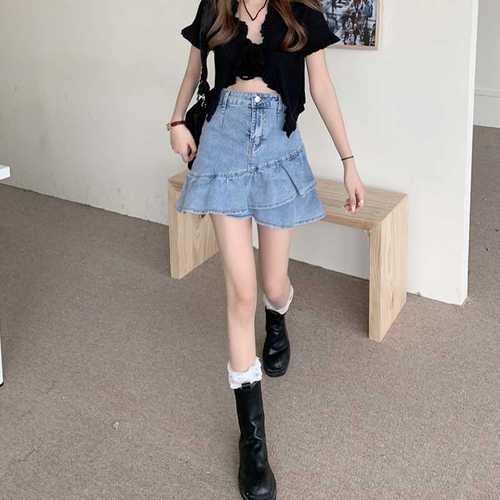 不规则牛仔裙女夏季薄款2021年新款小个子半身裙短款