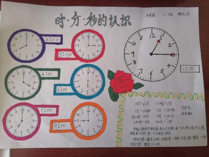 耀华小学三三班国庆假期创新作业优秀作品展——《钟表》手抄报