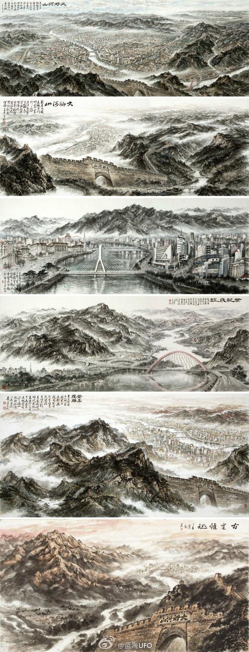 发展巨变而创作的大型山水画作品,画中详细的描述了市区的美好景色