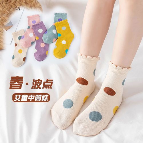 2021秋季新款儿童短袜子棉可爱波点女童袜子卡通荷包
