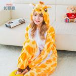 秋冬季法兰绒卡通动物连体睡衣长颈鹿可爱男女情侣款如厕版批发