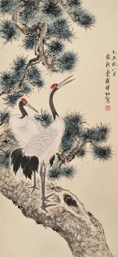 溥佐松鹤延年立轴纸本