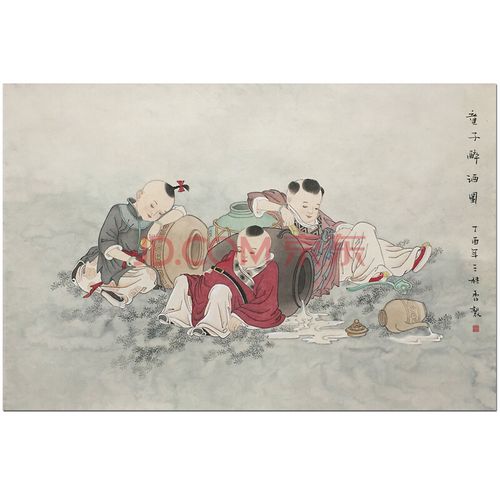 王桂香《童子醉酒图》师从王冠中 中国美协会员 中国工笔画学会会员