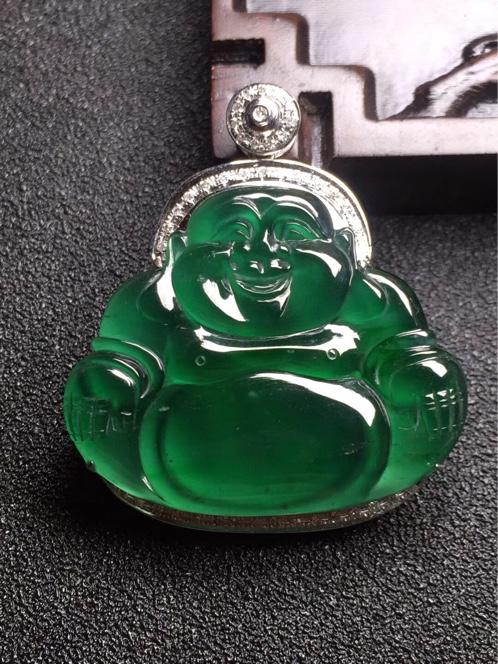 天然翡翠蓝水佛公佛公吊坠