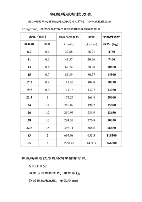 钢丝绳破断拉力一览表.doc