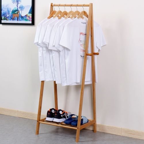 简易衣帽架竹木衣架落地卧室挂衣架家用衣服架创意晾衣架挂衣杆竹
