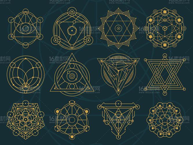 关键词:几何图案图形组合神圣符号标志插图设计元素形状视觉艺术神秘