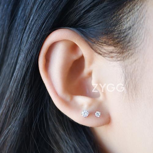 耳钉带钻女水钻超闪纯银耳骨钉耳钉多耳洞搭配耳钉简约冷淡风耳环