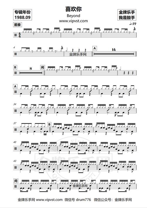 beyond - 喜欢你 鼓谱(动态)非卖品