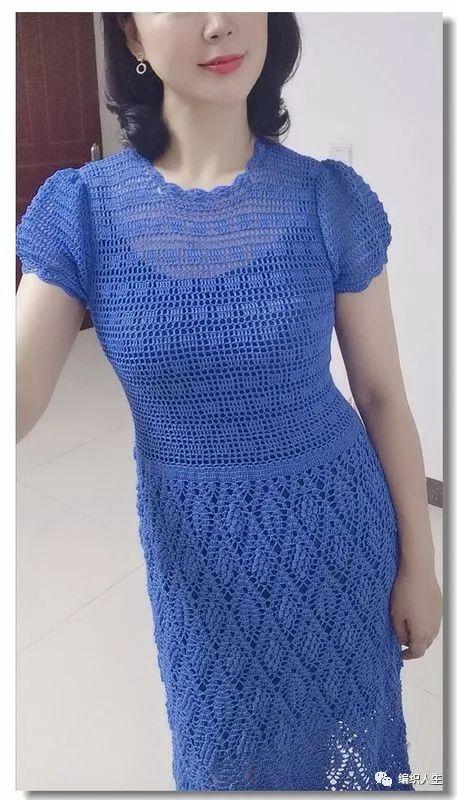 蓝颜夏季女士钩针短袖连衣裙有编织图解