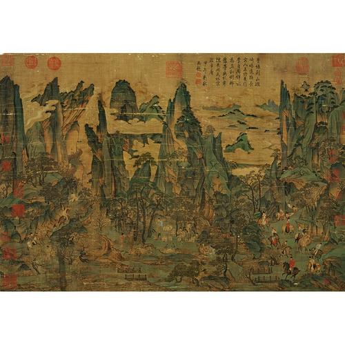 明皇幸蜀图仿古青绿山水人物画高清复制学习临摹装饰1唐李昭道