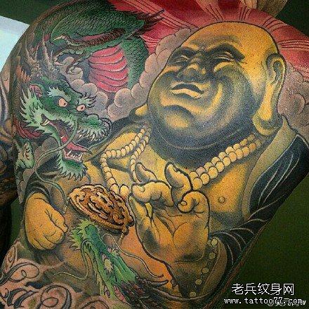 满背龙与佛胖纹身图案