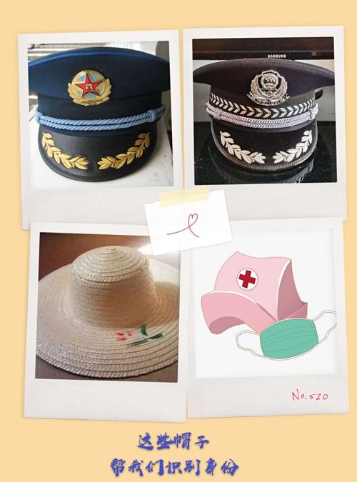 很多行业都有自己专门的帽子.如警帽,护士帽,农民下地干活要带草帽.