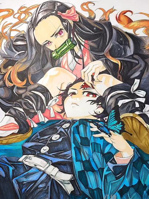 马克笔绘画·鬼灭之刃弥豆子_鬼灭之刃_马克笔_绘画_手绘_鬼灭之刃祢