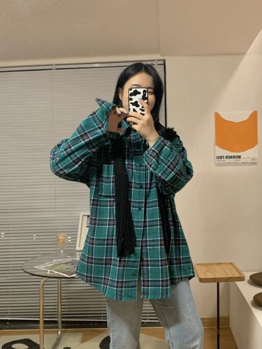 绿格green格子衬衫设计小众2020日复古港味韩版衬衫