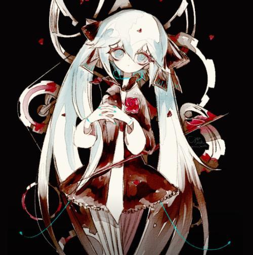 二次元 插画 少女 头像 手绘 壁纸 初音未来 miku 唯美 黑色调 黑暗系