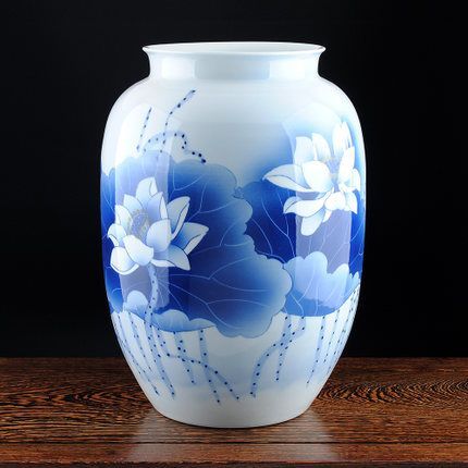 景德镇陶瓷器花瓶 大师吴文瀚手绘釉下彩大口冬瓜瓶