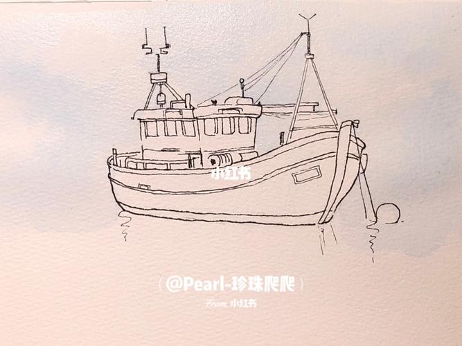 水彩临摹|初自学手绘风景海上渔船步骤线稿_水彩_风景