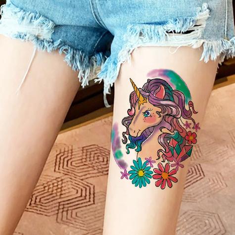 花臂少女tattoo212卡通黑独角兽飞马可爱软妹纹身贴刺青一张2个