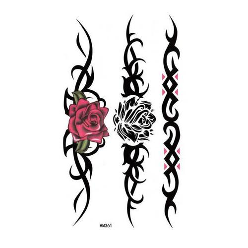 神画美人纹身贴纸厘米长条形玫瑰花图案纹身贴纸防水女款持久刺青花臂