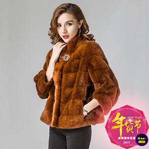 2017冬季新款貂皮大衣女海宁水貂皮草短款外套进口水貂毛整貂显瘦