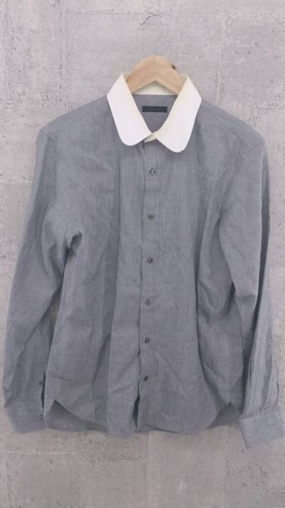 edifice エディフィス 长袖 シャツ 42 グレー ホワイト *