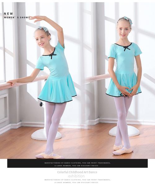 儿童舞蹈服夏季女童拉丁练功服送底裤短袖连体服中国舞考级演出服