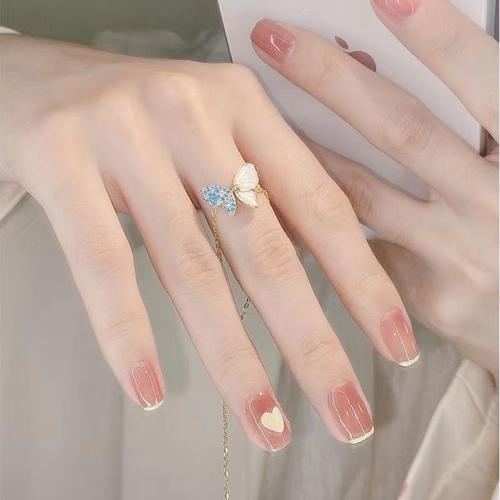 新娘美甲短款结婚网红甲片成品显白孕妇樱花珍珠假指甲贴片穿戴式