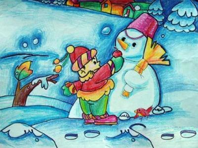 儿童画堆雪人-两个雪人
