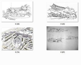广场景观手绘效果图线稿