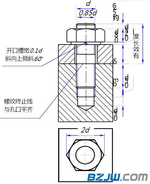 1)双头螺柱连接画法的比例关系